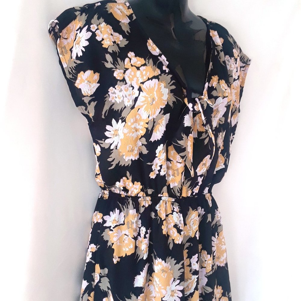 As U Wish Black & Yellow Wide Leg Floral Jumpsuit
